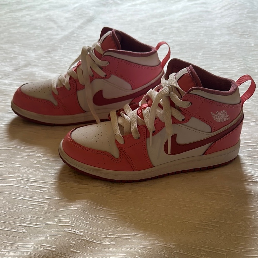 Nike Air Jordan Pink and White High-Top Sneakers